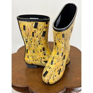 NIB Galleria Rain Boot Klimt ‘The Kiss’ Pattern Mid-Calf Rainboot #0600 SZ 10